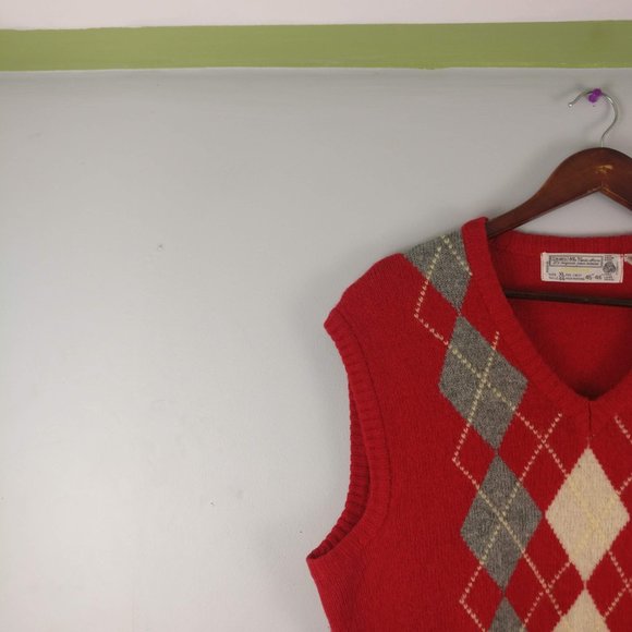 Argyle Vest, Vintage Oversized 100%Shetland Wool knit Sweater Vest XL Pit2pit=26 - Picture 6 of 7